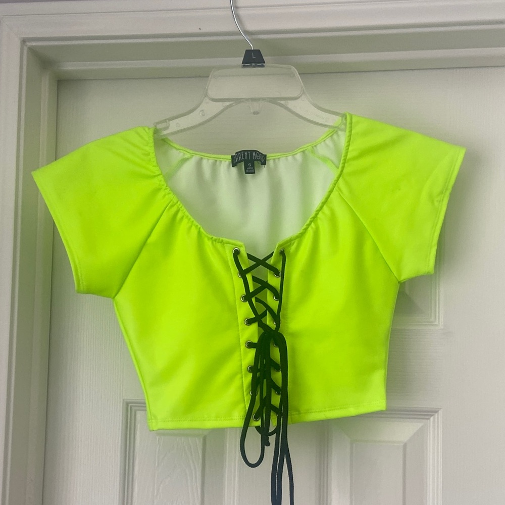 Current Mood Neon Green Lace-Up Crop Top